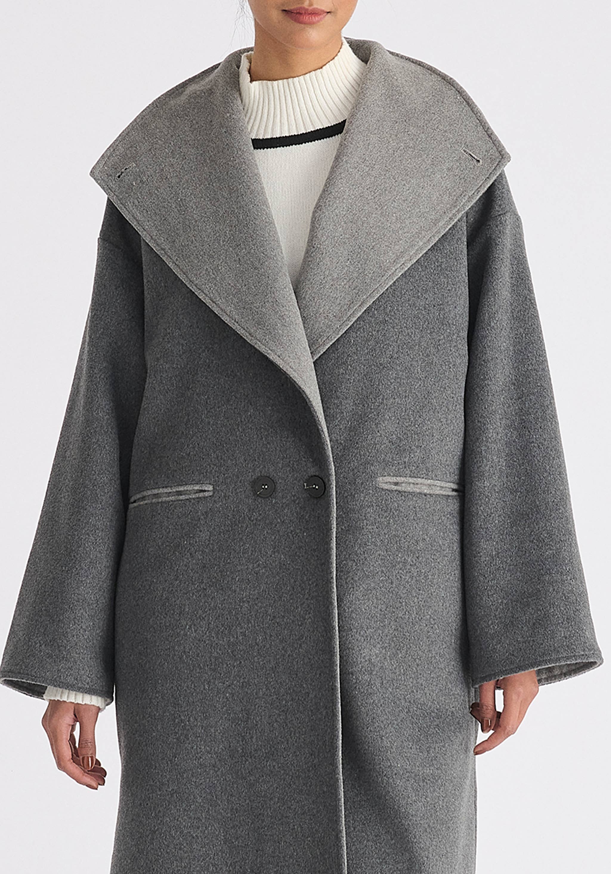 Paisie - Wholesale Coat - Women's - Two-Tone Double Breasted Wool Blend Coat17