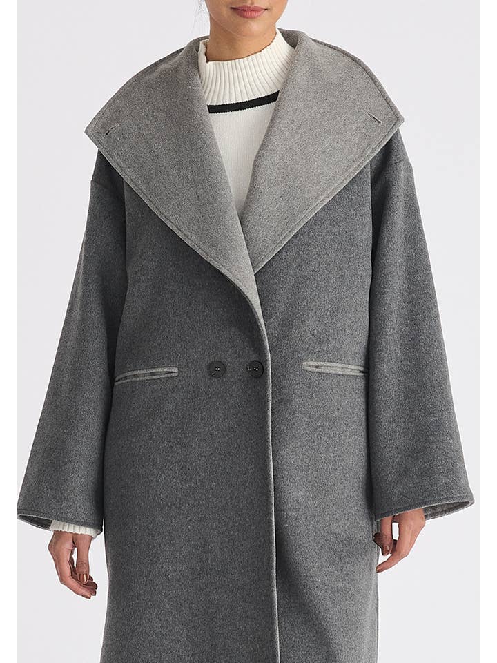 Paisie - Wholesale Coat - Women's - Two-Tone Double Breasted Wool Blend Coat17