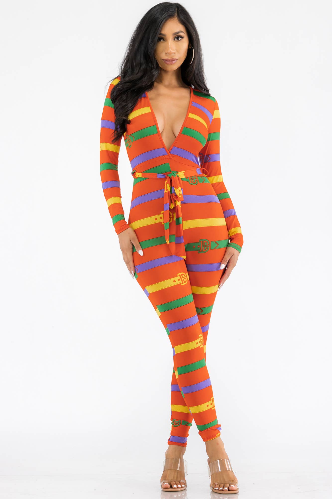 H&H Fashion Inc. - Vente Combinaison – femme - HH626R-BELT - Combinaison moulante à manches longues1