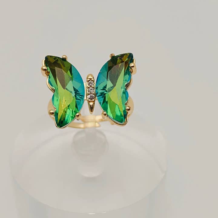 Mio Queena - Wholesale Cocktail/Statement Ring - Gradient Glass Butterfly Ring