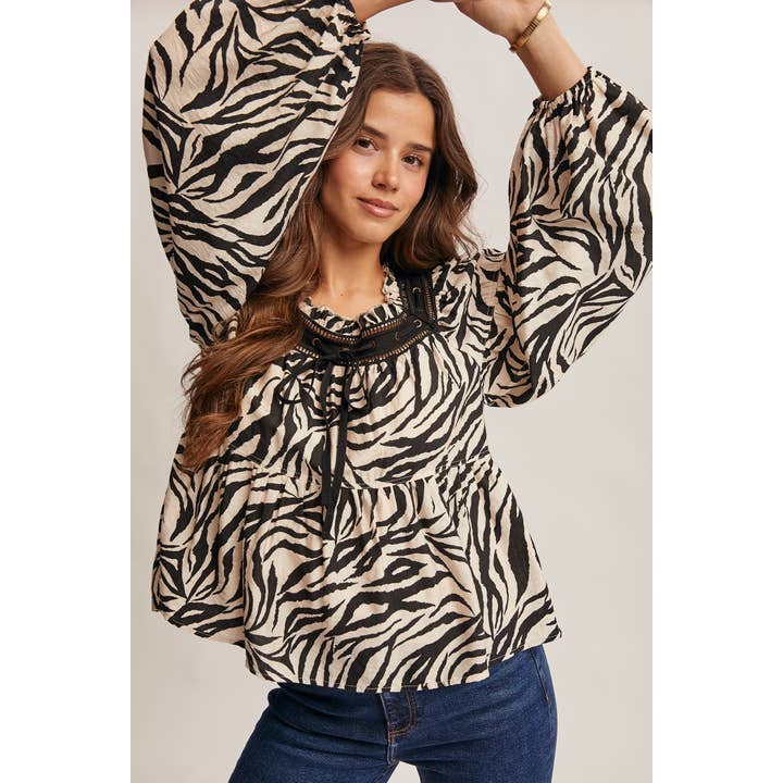 Zebra Jacquard Blouse with Faux Leather Trim FT0023 and other Purchase Wholesale zebra top. Free Returns & Net 60 Terms on Faire trending on Faire.
