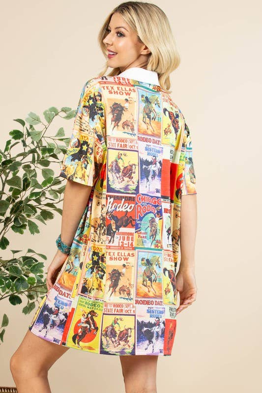 Multi Colored AV1287-MARISSA VINTAGE WESTERN PRINT COLLARED KNIT DRESS for wholesale on Faire5