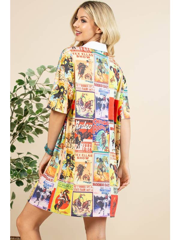 Multi Colored AV1287-MARISSA VINTAGE WESTERN PRINT COLLARED KNIT DRESS for wholesale on Faire5