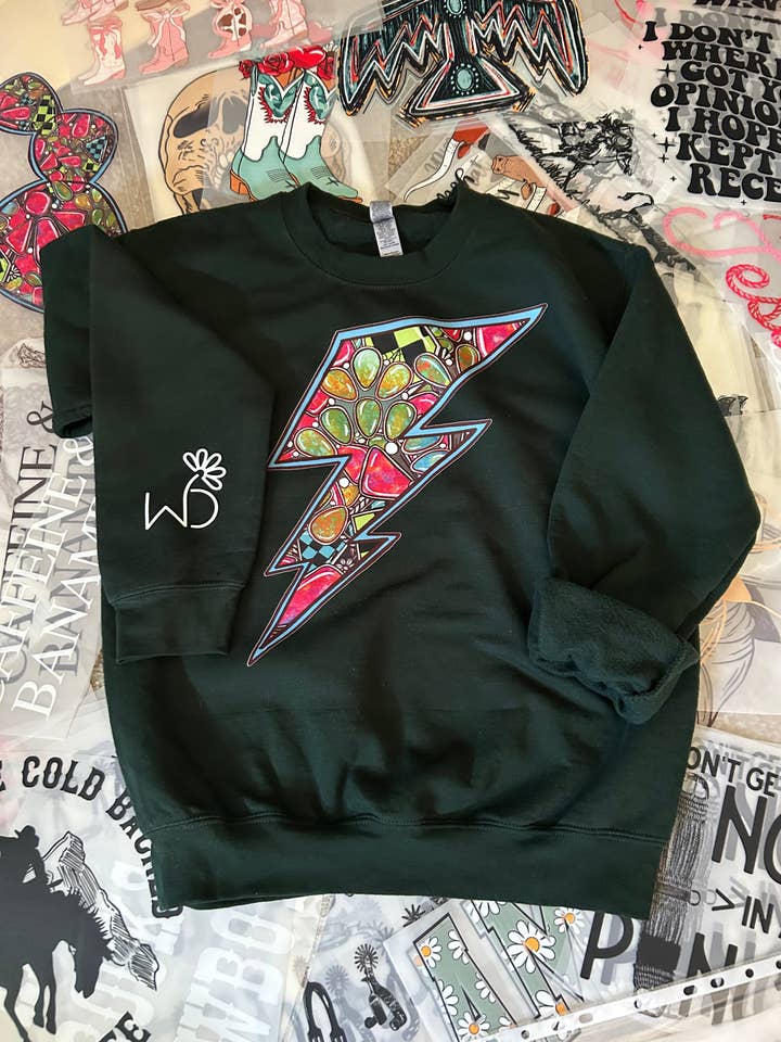 Bolted Crewneck for wholesale by Wranglin' Daisies LLC