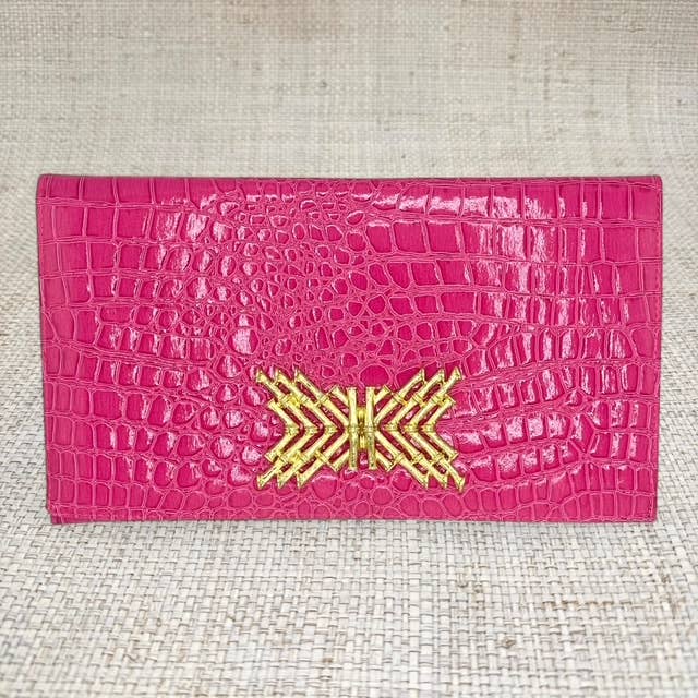 Rosa Faux Croc Gloria Clutch med Lavendelfärgat Linnefoder för wholesale av Garland Bags