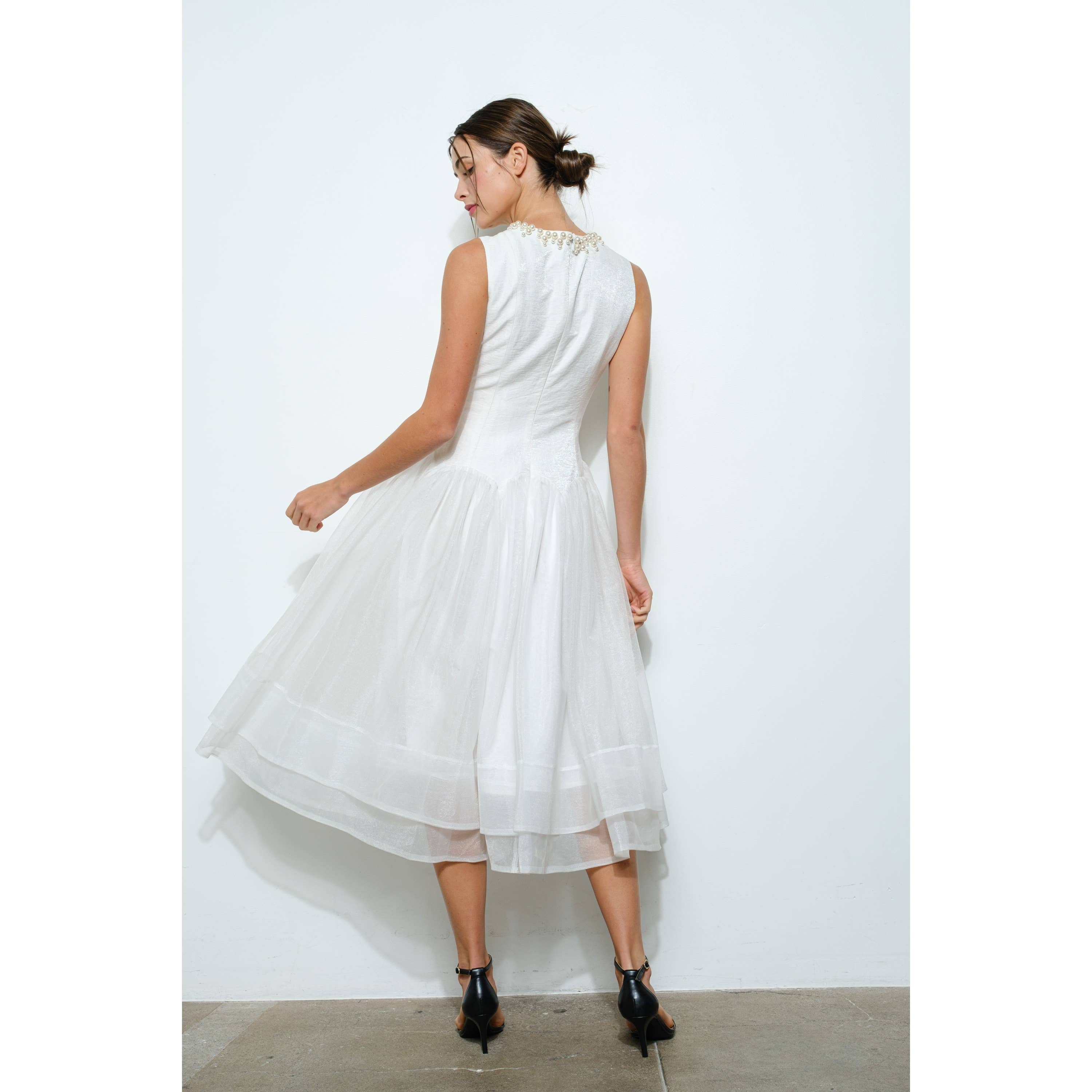 INA - Wholesale Dress - Women's - Pearl Embellished Sheer Tulle Midi Dress15