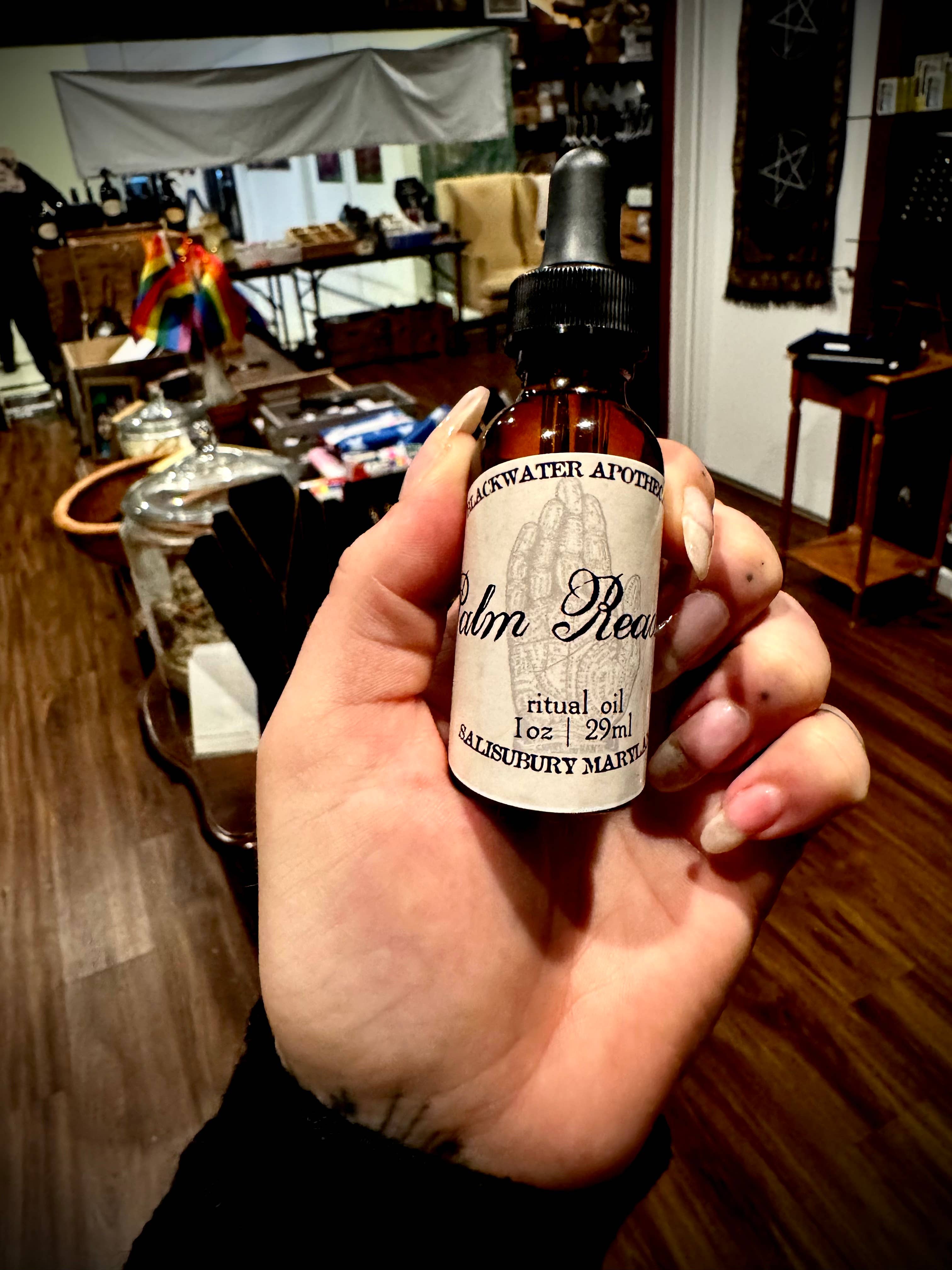 Blackwater Apothecary - Wholesale Meditation Supplies - Palm Reading Ritual Oil – 1 oz Amber Dropper Bottle2