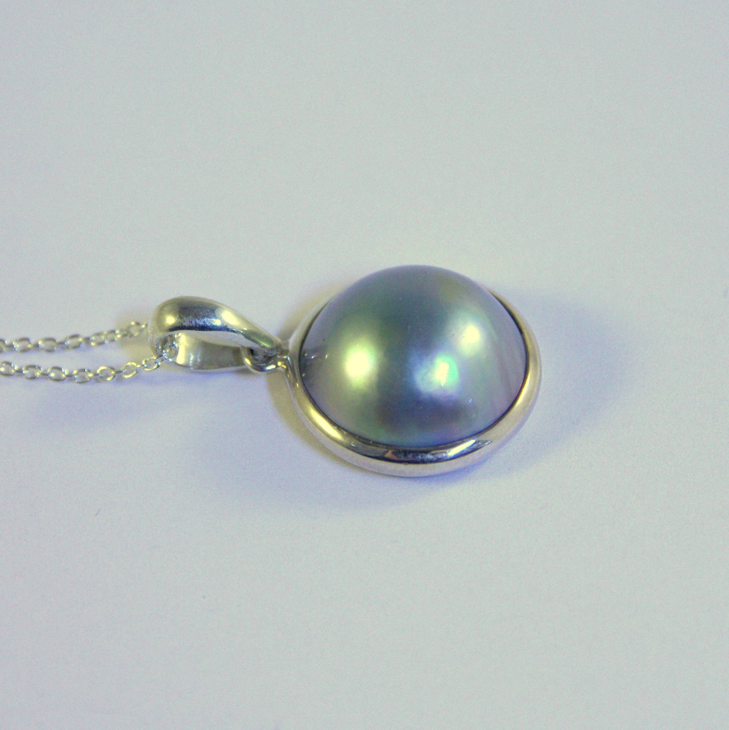 Ajmer by Jodi - Wholesale Individual Charm/Pendant - Mabe Pearl Pendant~ Smooth bezel, swing bail sterling silver13