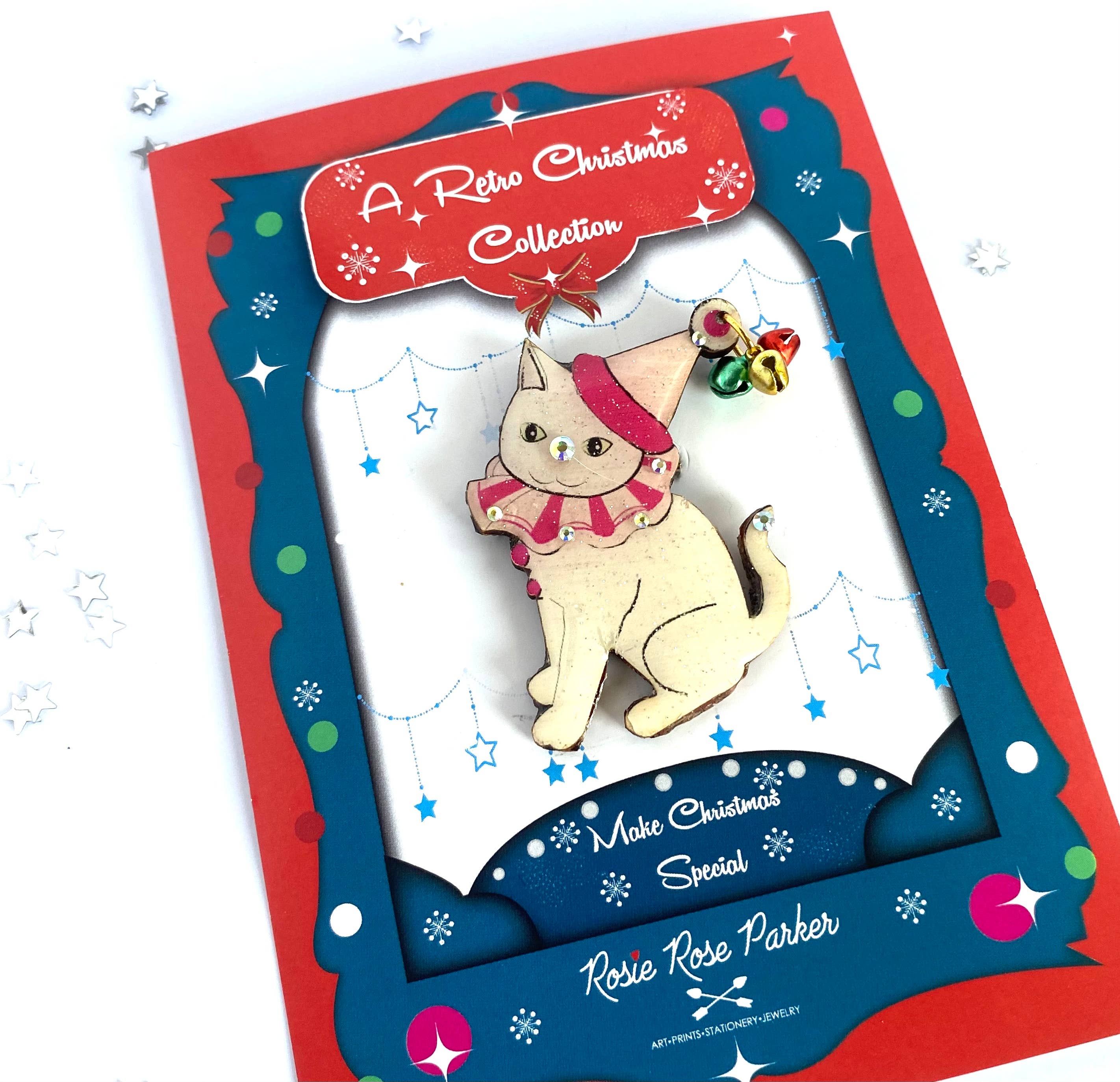 Rosie Rose Parker - Vente Broches - Broche clown en forme de chat scintillant, broche festive, broches de Noël10