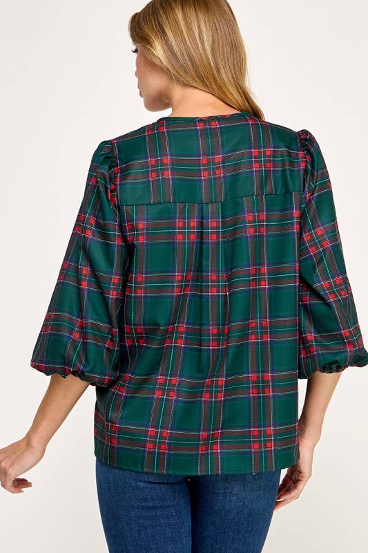 MintChoco - Wholesale Screen Printed T-Shirt - Women's - Plaid Holiday tie front blouse26