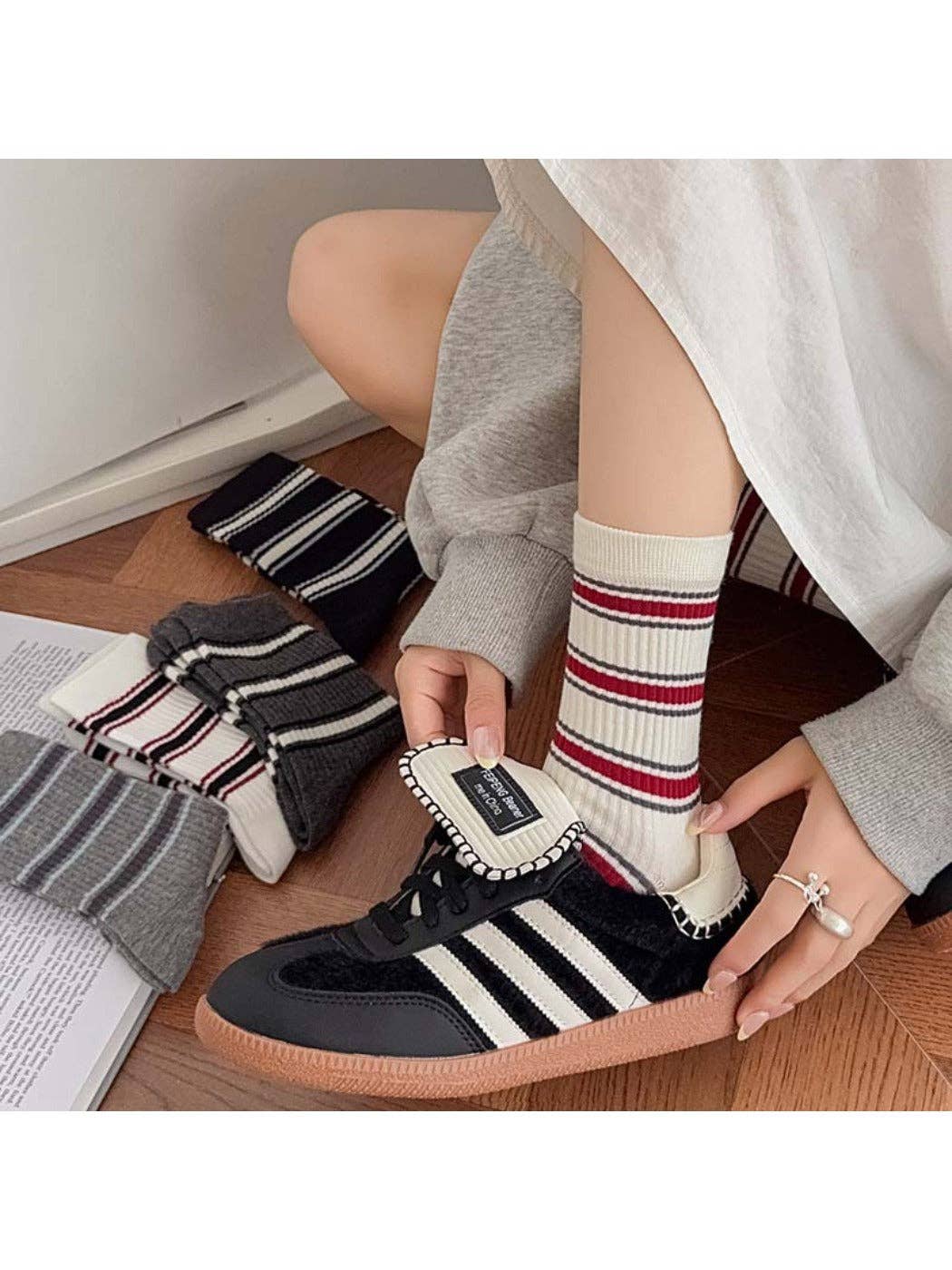 Funkyrel® Atzbranding Limited – wholesale Socks – Women's – Rufia - Striped Sporty Mid-Calf Socks for Women8