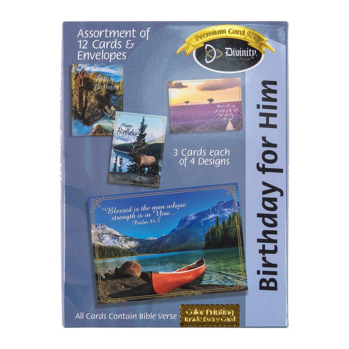 Divinity Boutique - Wholesale Birthday Card - Boxed Cards: Birthday For Him, Canoe, Elk, River and Field