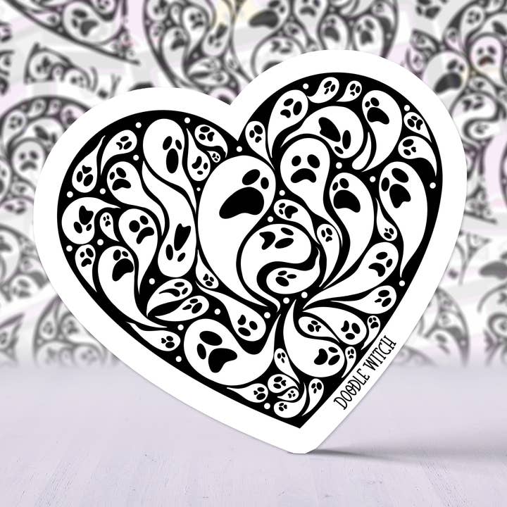 Ghost Heart Sticker, Ghost Sticker, Heart Sticker for wholesale by DoodleWitch