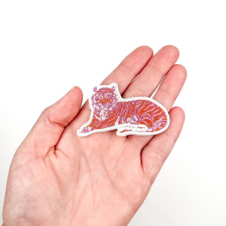 Field Trip Threads - Wholesale Patch - Pink Tiger Embroidered Iron-On Patch for Hat Mascot Nature 2