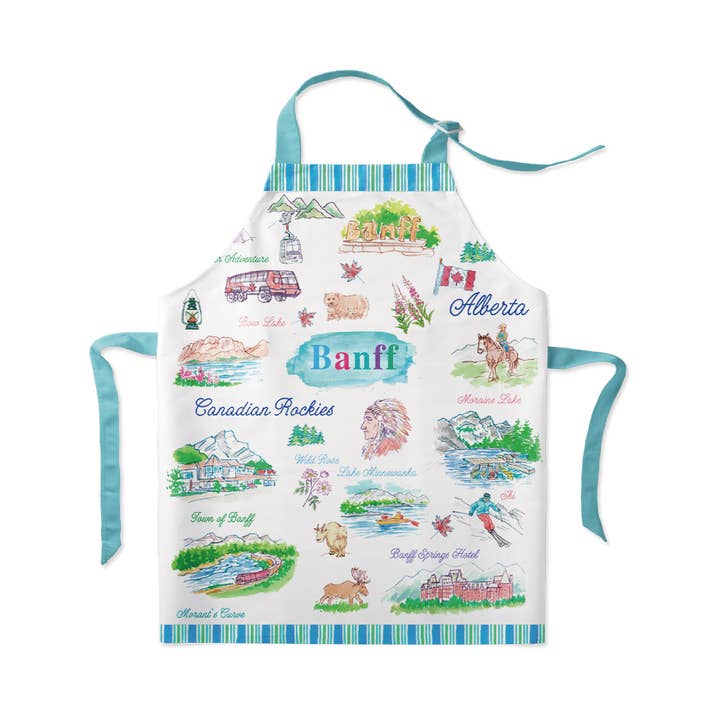 Banff Canadese Rockies Geïllustreerd Schort – Keuken- & Kookkleding voor wholesale door Northern Icons Canada