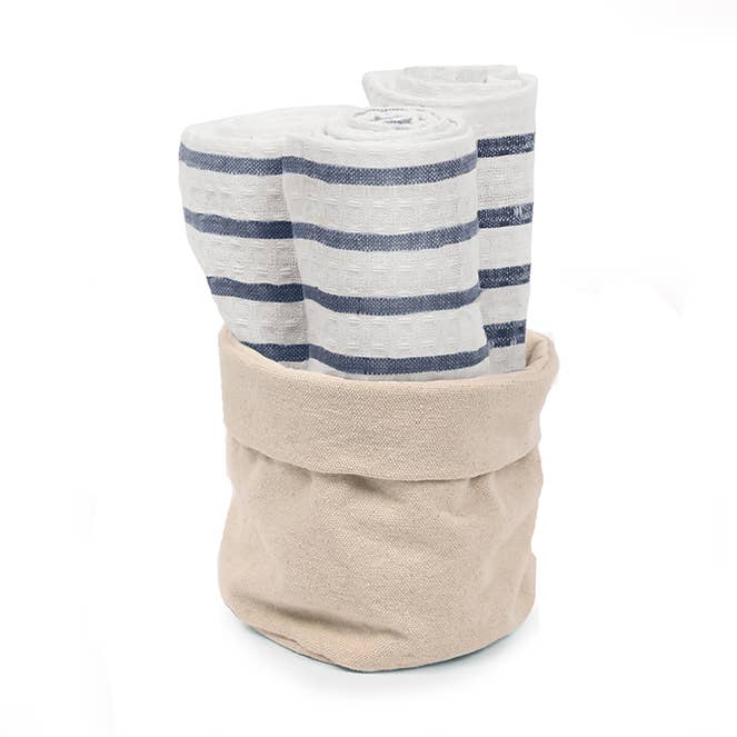 Calvin Stripe Tea Towel Set of 3 Canvas Navy for wholesale by Harman Inc