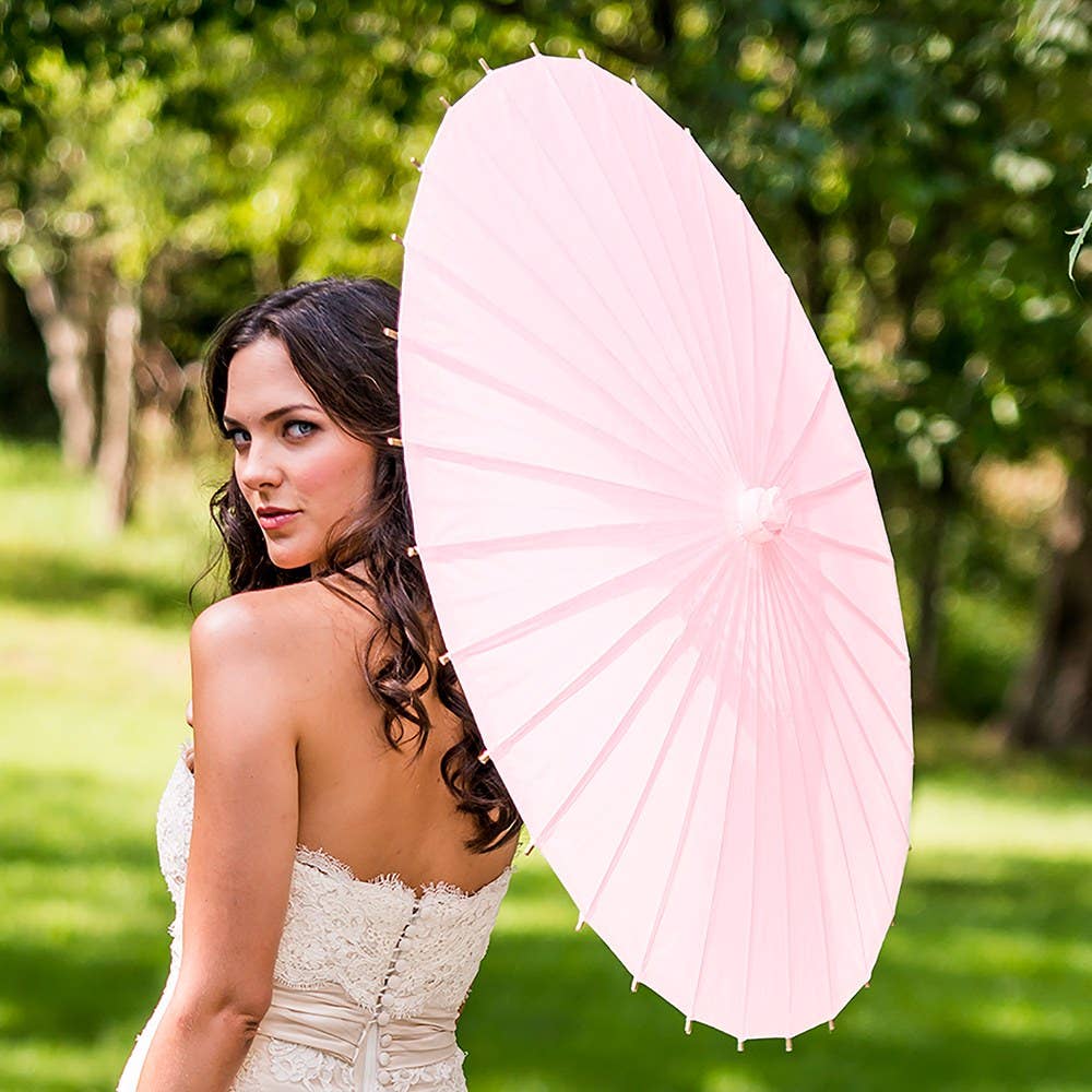 Weddingstar Inc. - Vente Parapluie – femme - Parasol en papier vintage rose avec manche en bambou1