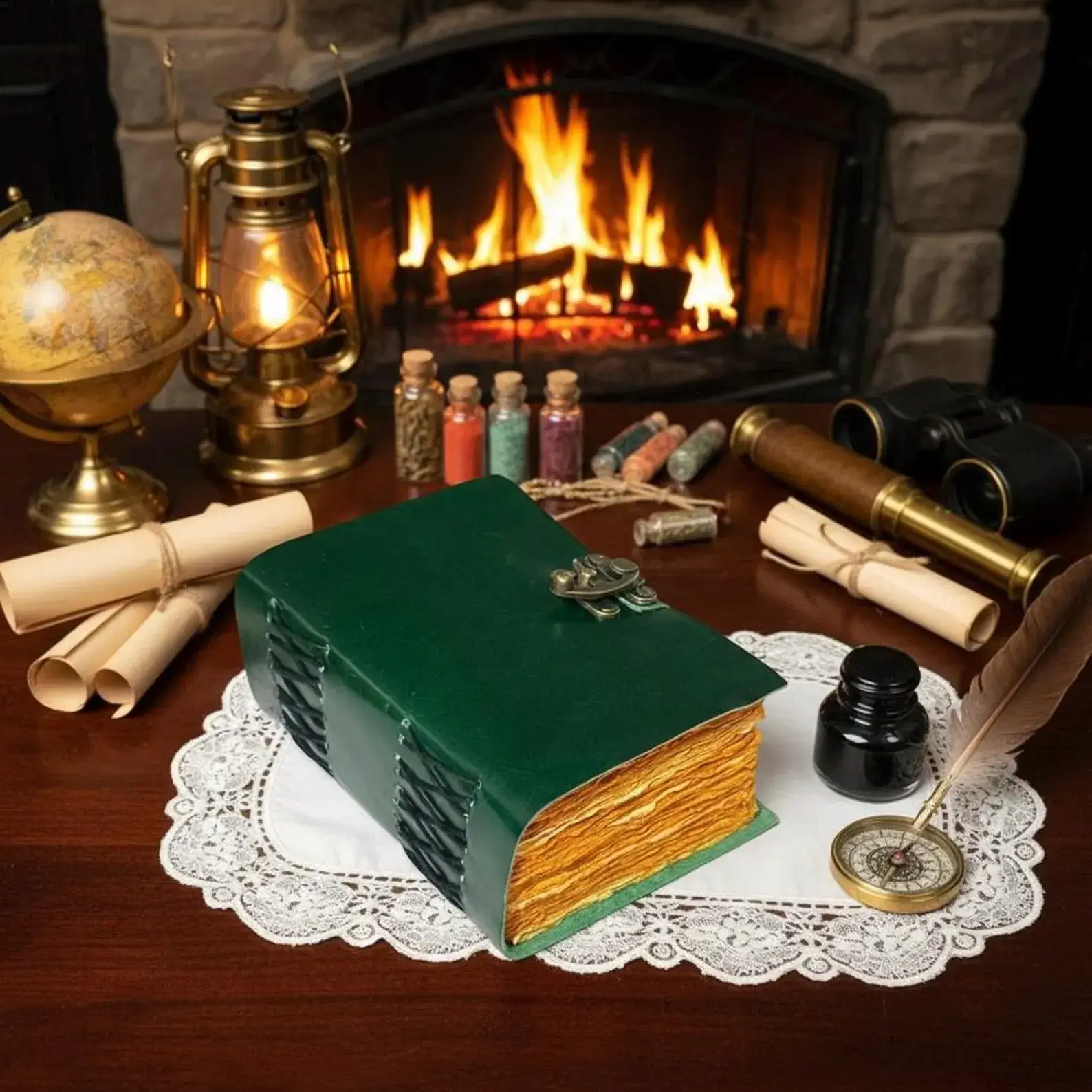 MNM HANDICRAFTS - Vendita all'ingrosso Diari/agende - Libro degli Incantesimi delle Ombre in Pelle Verde con Diario Vintage2