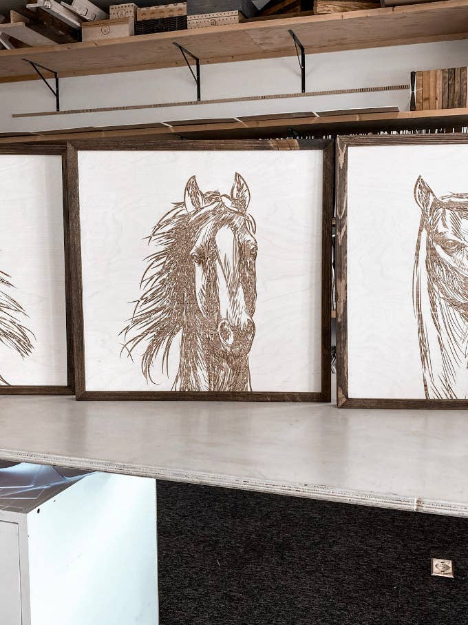 Three Piece Set Hand Sketched Horse Wooden Artwork for wholesale by Birch and Home Handmade
