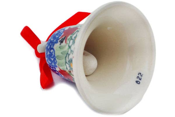 Polmedia Polish Pottery - Wholesale Ornament - Bell Ornament 3" Scarlet Flora Theme UNIKAT3