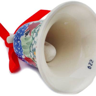 Polmedia Polish Pottery - Wholesale Ornament - Bell Ornament 3" Scarlet Flora Theme UNIKAT3