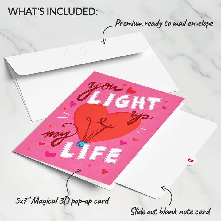 Lovepop Cards - Wholesale Valentine's Day Card - You Light Up My Life Light-Up Pop-Up Card 5x7"6