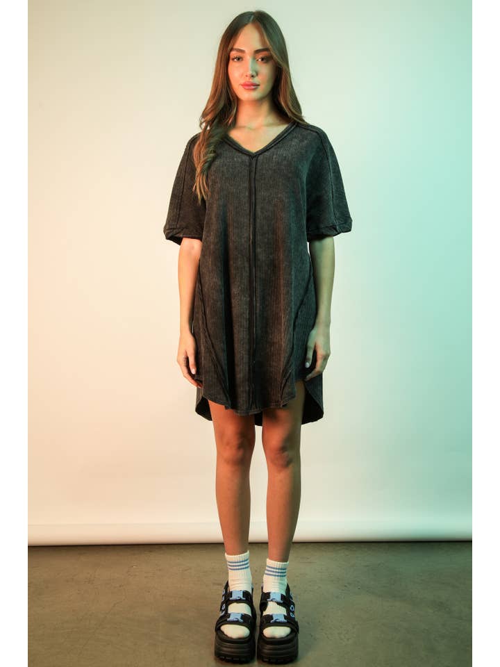 VERY J - Vente Robe – femme - Mini-robe droite en tricot côtelé délavé minéral ND316363