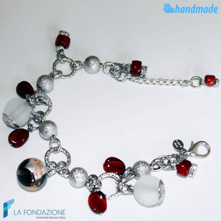 Pulsera Cherry Charm en cristal de Mur para venta al por mayor de La Fondazione - Handmade Murano Glass