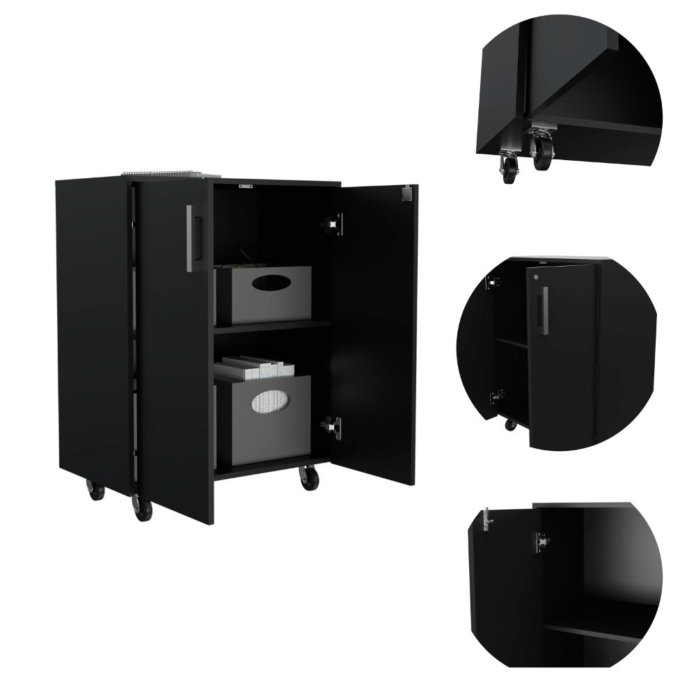 Black Wengue Storage Cabinet, Casters, Double Door, Two Interior Shelves for wholesale on Faire1