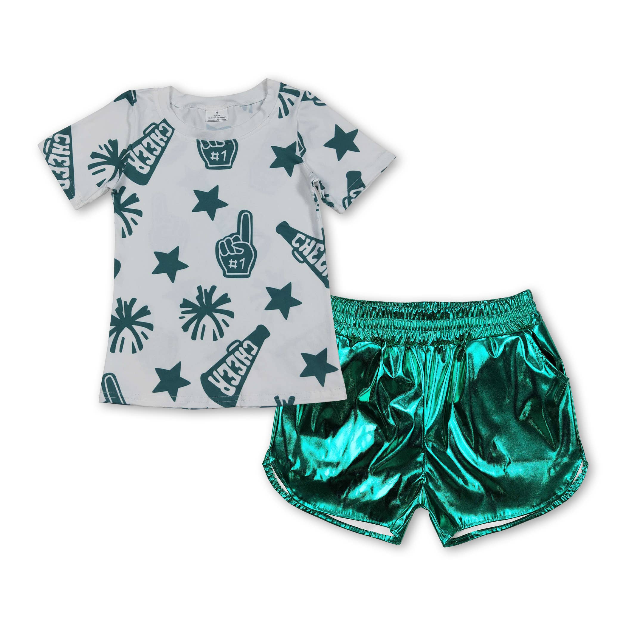 Yawoo Garments - Wholesale Top & Skirt Set - Kids - Short sleeves stars cheer top gold skirt girls clothes7