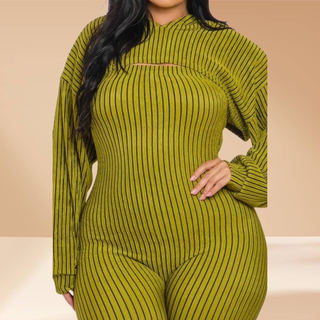 Celystrends – wholesale Jumpsuit - Dam – Plus size randig 2-delad jumpsuit5