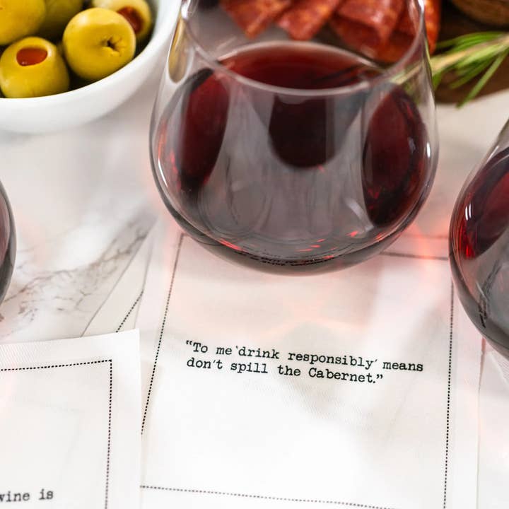 Five Star Napkins Inc. - Wholesale Disposable Napkin - Wine Quotes - White Cotton Cocktail Napkins x 505