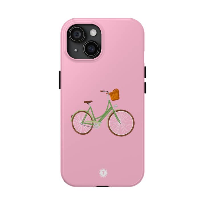 Étui de téléphone rose clair avec peinture à vélo pour la vente par Thursday’s Child Creative Studio