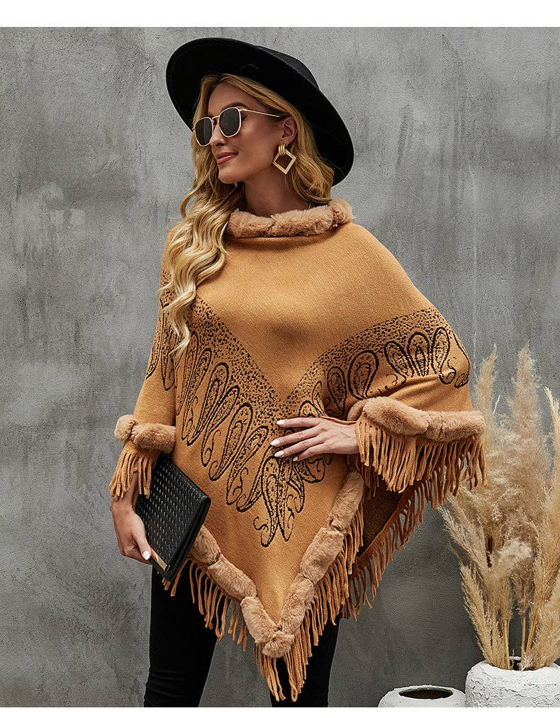Ole - Wholesale Cape - Women's - Collar Pullover Tassel Cape S02144