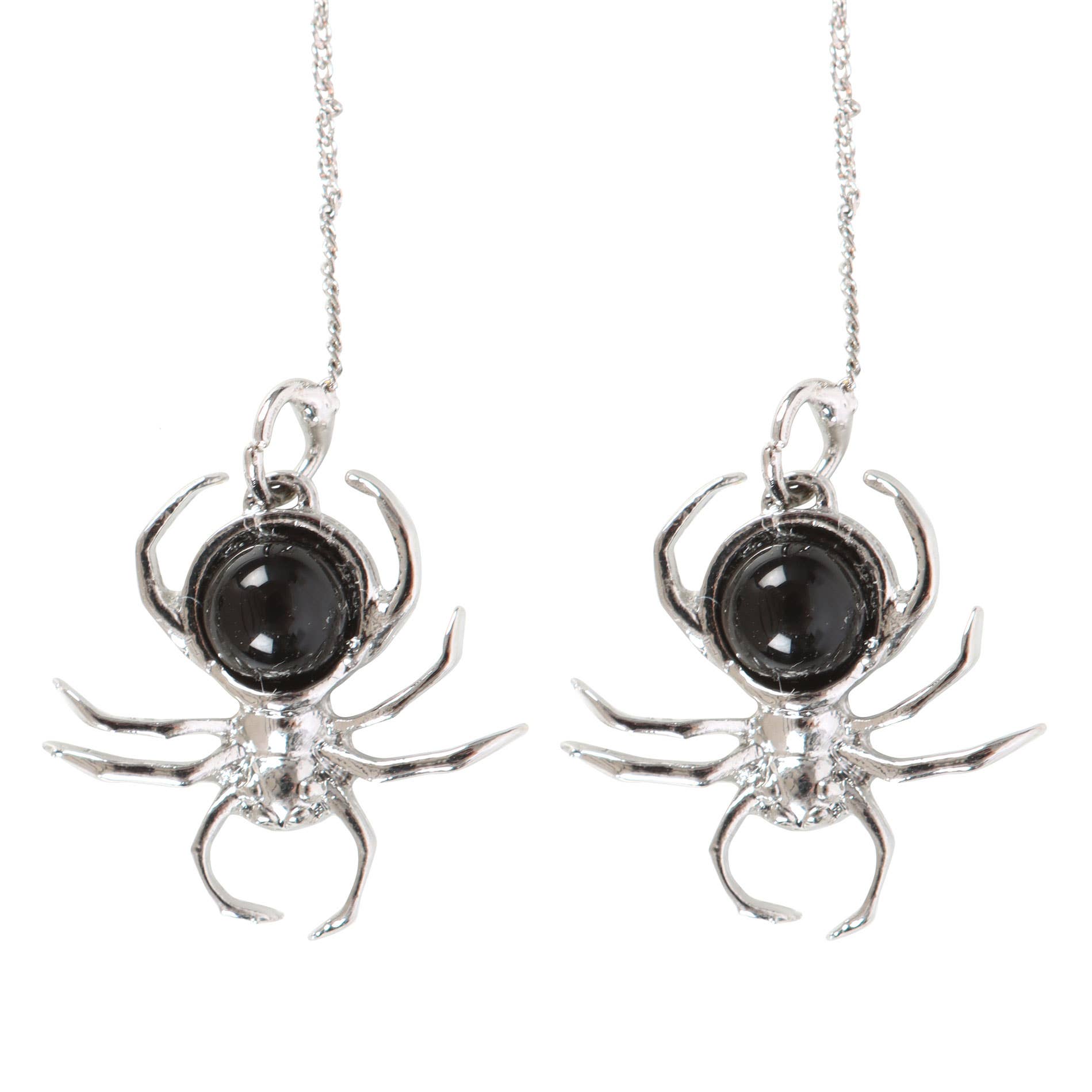 Something Different Wholesale – wholesale Dangle earrings – Gothic Black Obsidian Spider Threader Earrings2