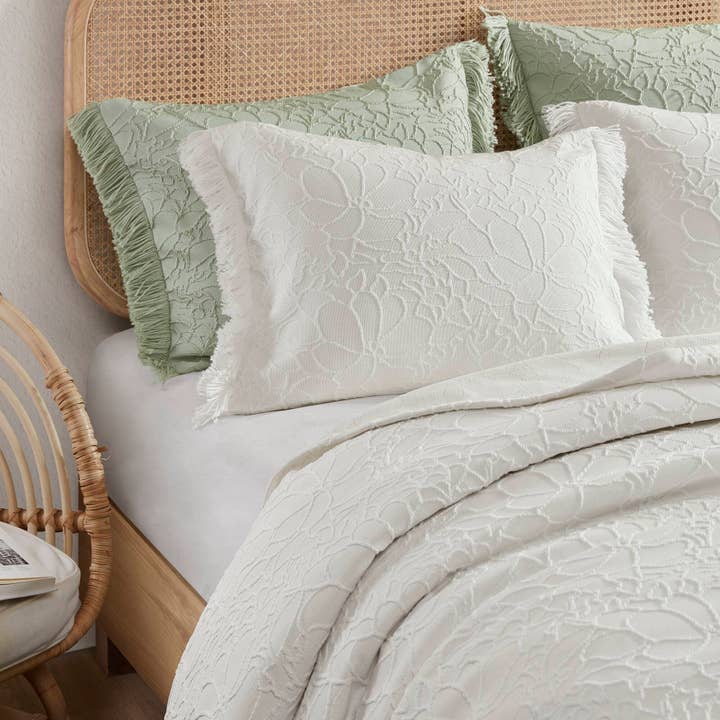 Olliix - Wholesale Bedding Set - 3 Piece Floral Oversized Bedspread Set, White7