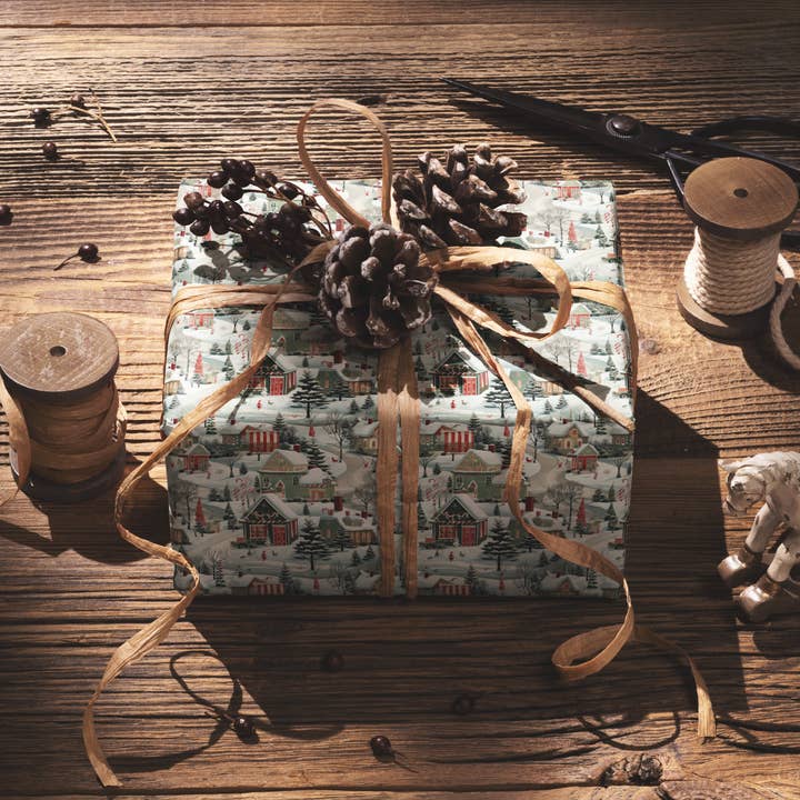 MagicMerchEmporium - Wholesale Wrapping Paper Roll - Christmas Village Wrapping Paper3