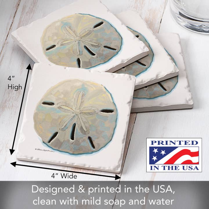 CounterArt/Highland Home/Thirstystone/CoasterStone - Wholesale Coasters - Colorful Sand Dollar Absorbent Tumbled Tile Coaster 4pk