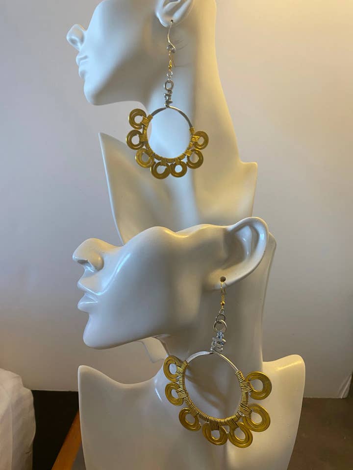 Hammered Circle Scallop Hoop Earrings for wholesale by Angela Catirina Jones