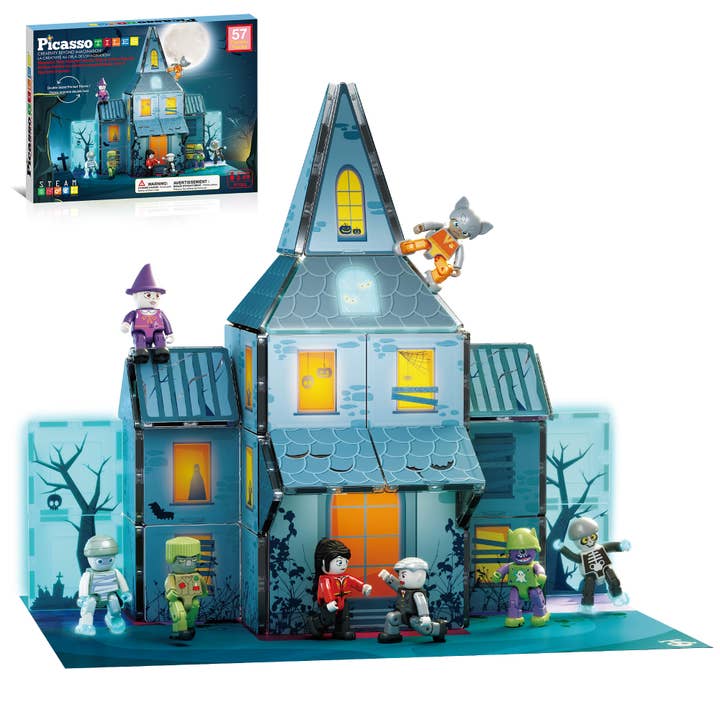 PicassoTiles 57pc Haunted House Magnetic Tile Building Set for wholesale by PicassoTiles