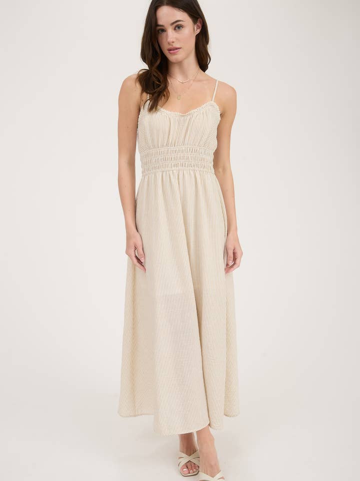 Blu Pepper - Wholesale Dress - Women's - STRIPE LACE TRIM SPAGHETTI STRAP MIDI DRESS