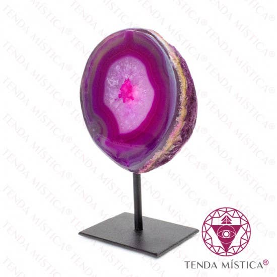 Tenda Mística – Engroshandel Spirituelle sten og krystaller – Pink agat druse på sort metalfod