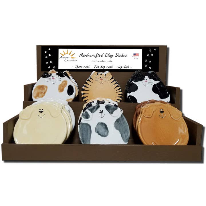 Ceramic PET (Cat & Dog) Dishes in a Tabletop Display for wholesale by August Ceramics