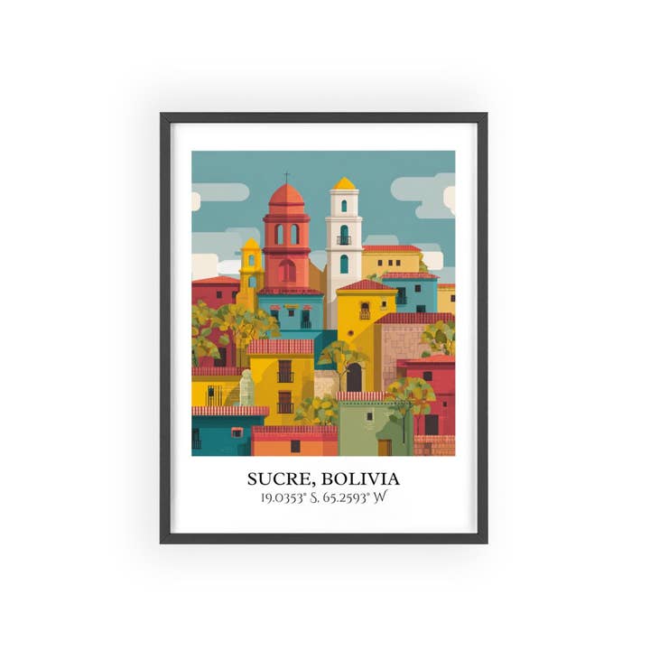 Premium Travel Art - Venta al por mayor Ilustración - Arte de Sucre Bolivia, Arte Retro de Viaje a Sucre, Decoración del Hogar de Sucre, Regalo de Sucre Bolivia, Arte de Viaje a Bolivia, Impresiones de Viaje, Regalo de Inauguración de Casa6