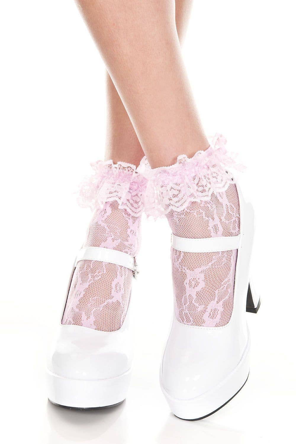 Lingerie Mart - Wholesale Socks - Women's - Music Legs Lace Ruffle Ankle Hi ML5742