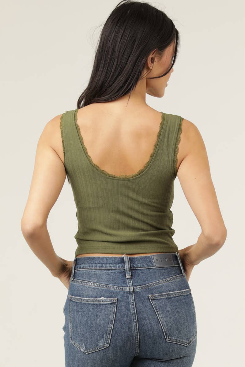 ANGIE - Vente Débardeur – femme - DÉBARDEUR EN TRICOT CÔTELÉ À BORDURE EN DENTELLE X2EA0-ASIS10