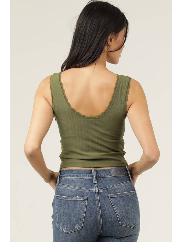 ANGIE - Vente Débardeur – femme - DÉBARDEUR EN TRICOT CÔTELÉ À BORDURE EN DENTELLE X2EA0-ASIS10