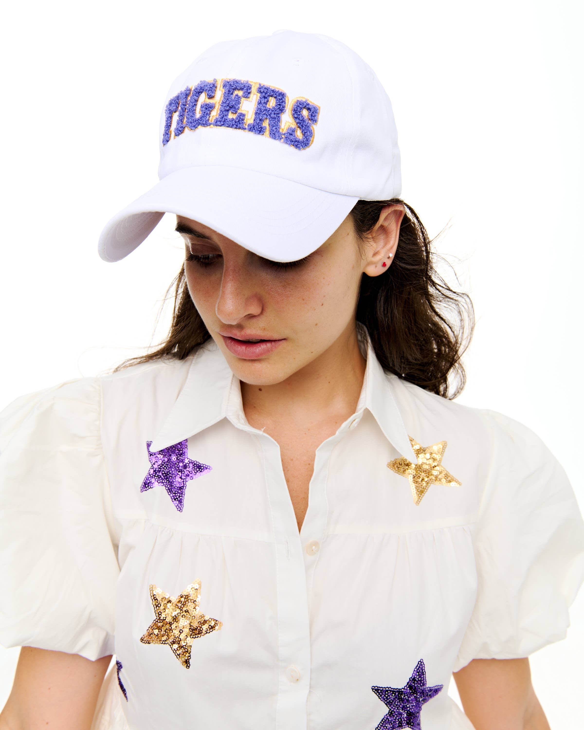 SongLily - Vente Casquette de baseball – femme - Bonnet/casquette Tigers en chenille blanc1