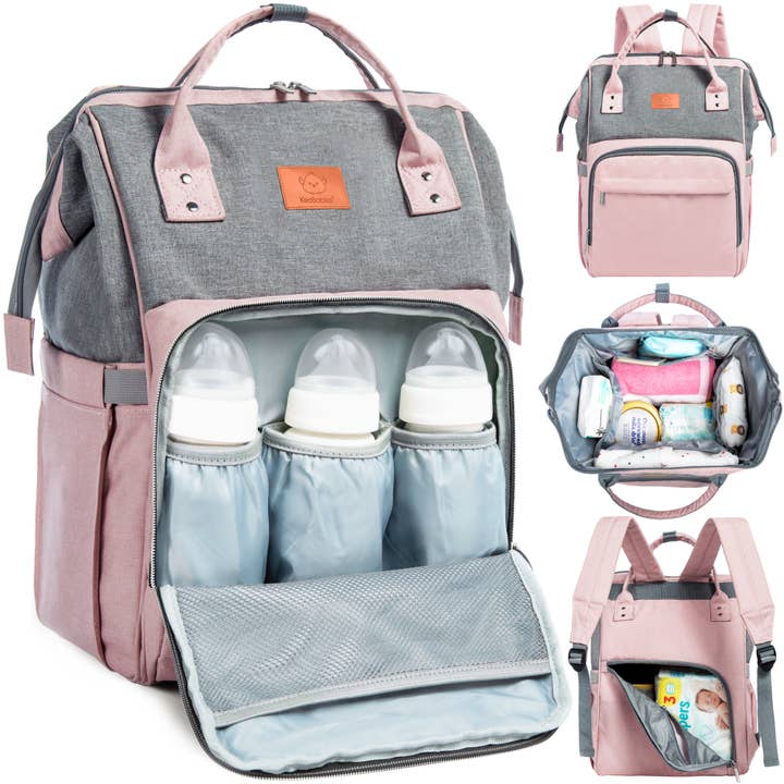 Pink Gray Original Diaper Bag Backpack, Baby Bags with Changing Pad for wholesale on Faire