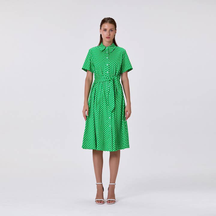 Polka dot shirt dress with belt for wholesale by Smart and Joy